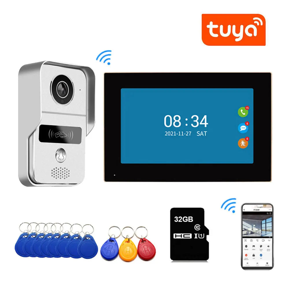 Smart 7" Monitor WiFi Tuya Video Doorbell