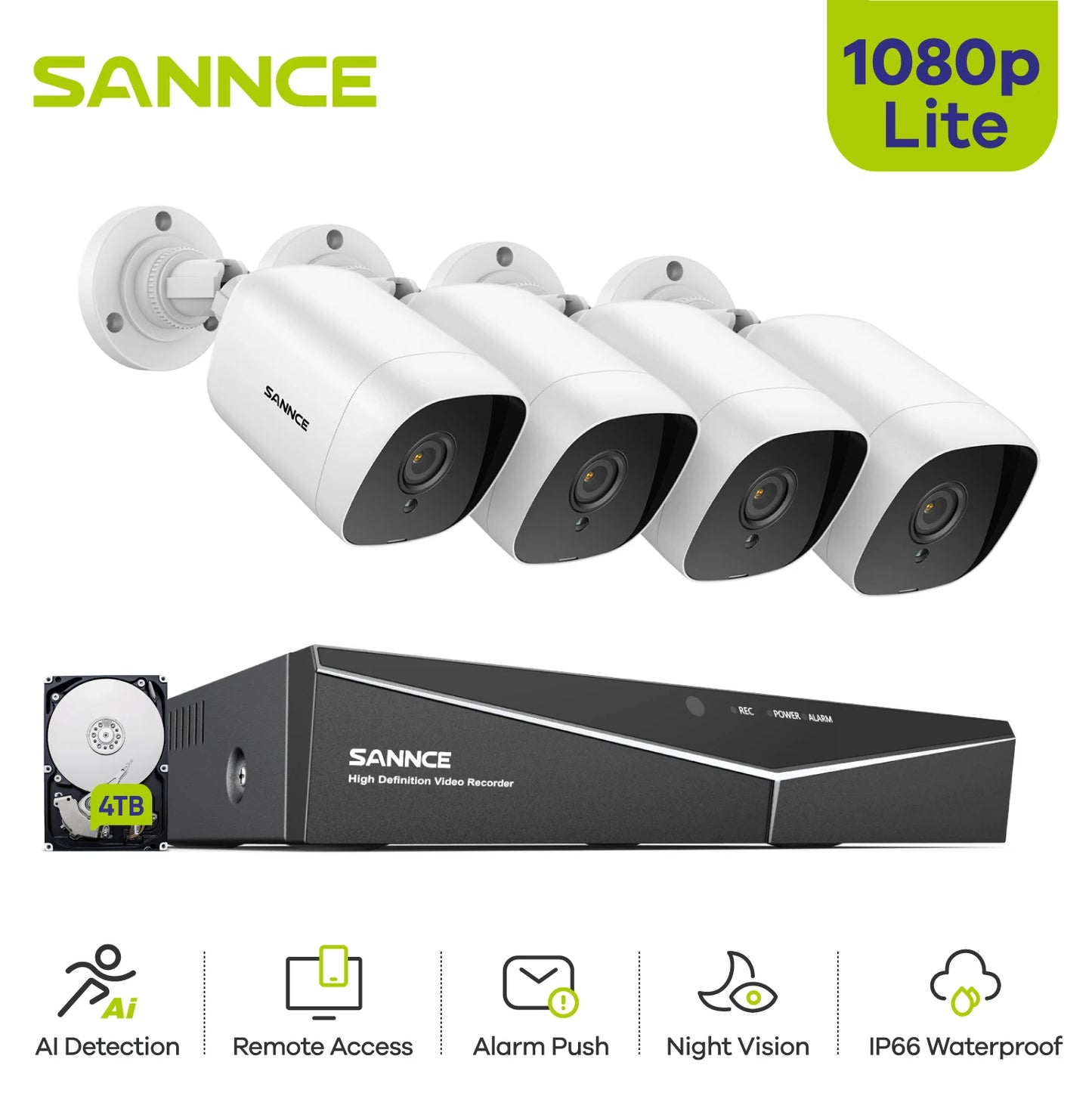 4PCS 2MP IP66 Security Camera