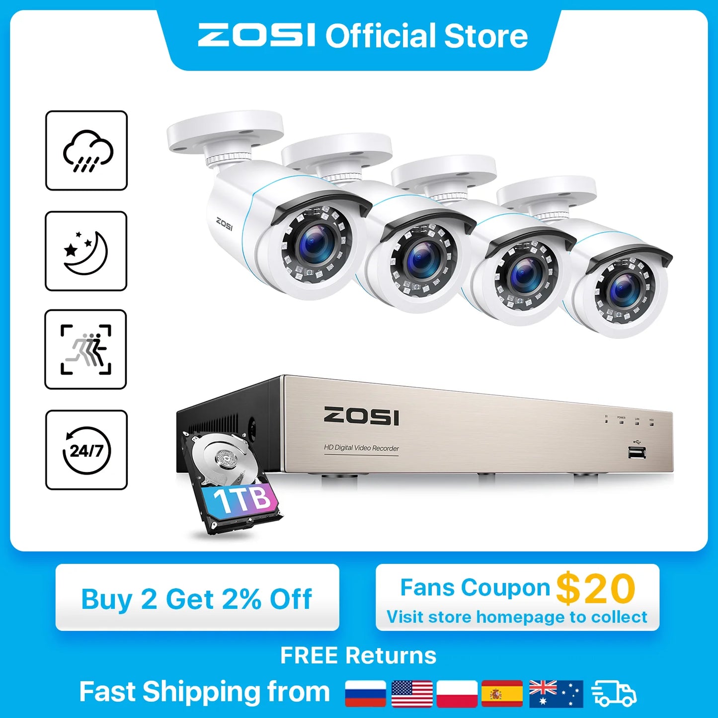2MP Home Wired Security System