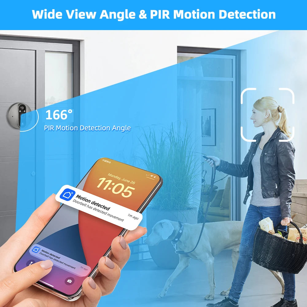 Alexa Google Tuya Smart Life 3MP Battery Powered Digital Door Magic Eye Peepholes Doorbell Motion Detector Hole Camera Viewer
