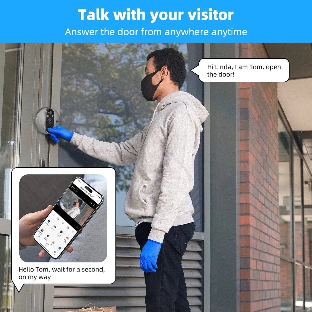 Alexa Google Tuya Smart Life 3MP Battery Powered Digital Door Magic Eye Peepholes Doorbell Motion Detector Hole Camera Viewer