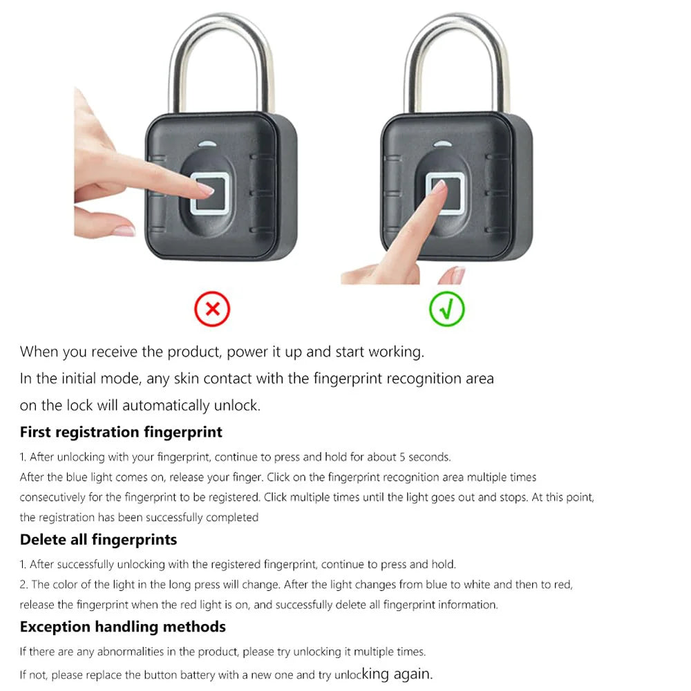 Fingerprint Padlock Waterproof Lock