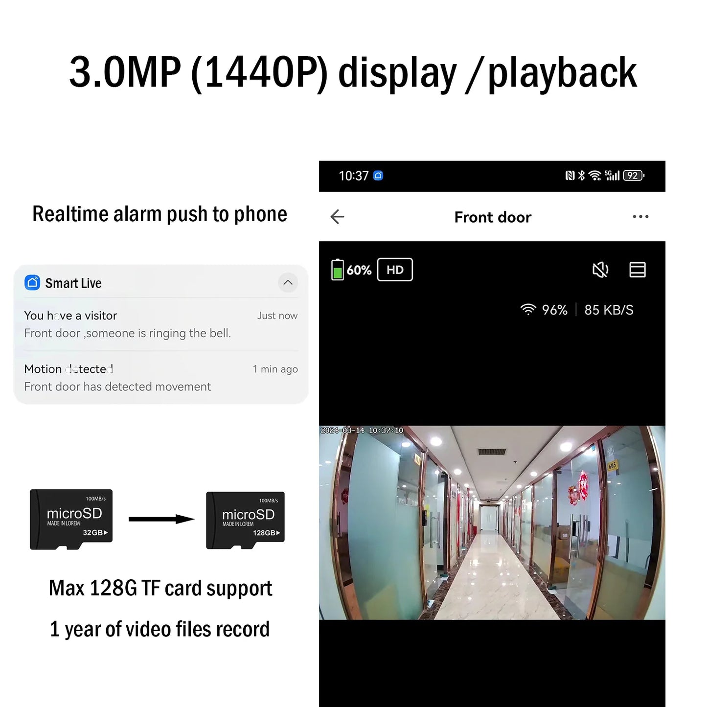 3MP iCam365 Peephole Doorbell Camera