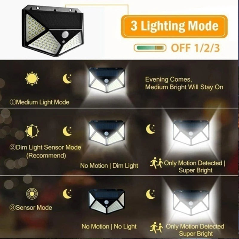1/2/4/8/12Pcs 100 LED Solar Wall Lights Outdoor Solar Lamp PIR Motion Sensor Solar Powered Sunlight Street Light Garden Light