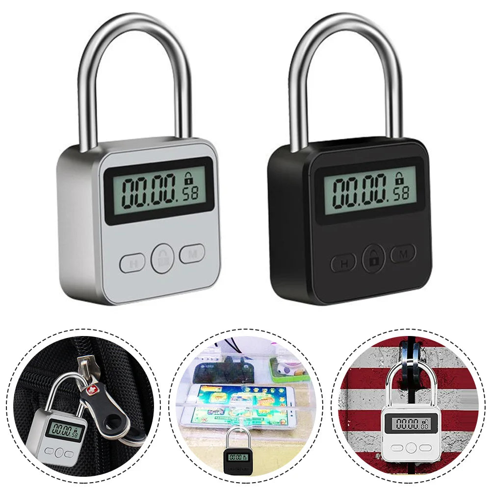 Smart Lock Metal Timing Lock Electronic Lock Timer Padlock Luggage Padlock Rechargeable LCD Display Electronic Time