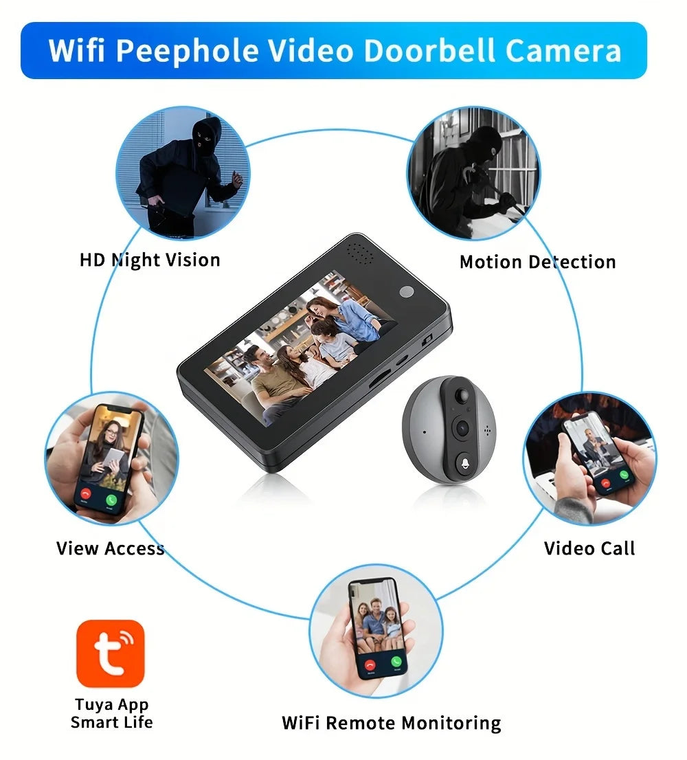 3MP WiFi Doorbell Peephole Night Camera