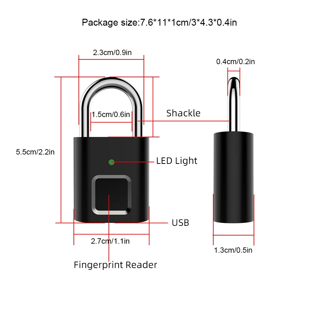 Smart Security Padlock APP Control Fingerprint Lock with Power Cable