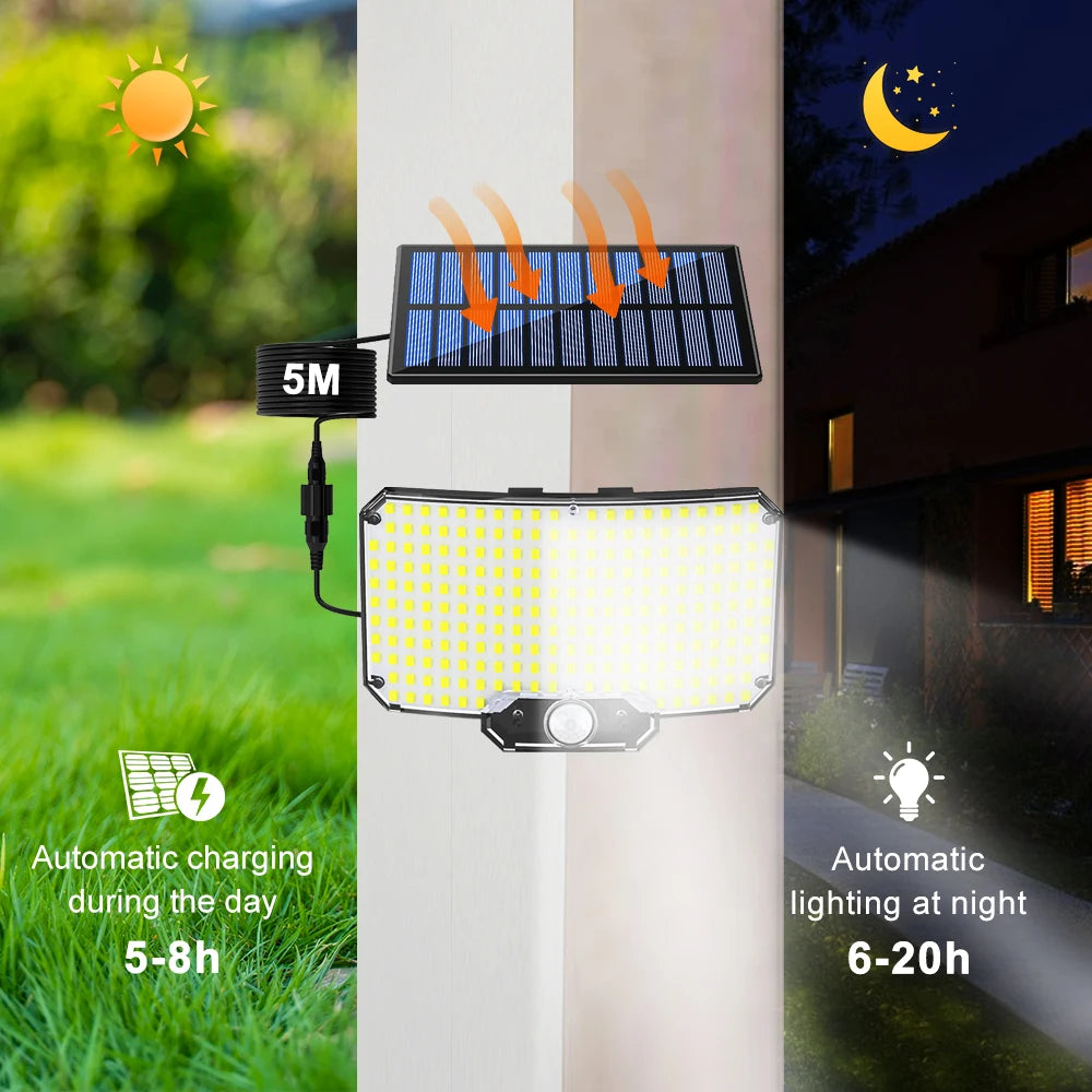 234LED Solar Light Outdoor Waterproof With Motion Sensor 3 Lighting Mode Security Light Solar Flood Light for Garden Garage Yard